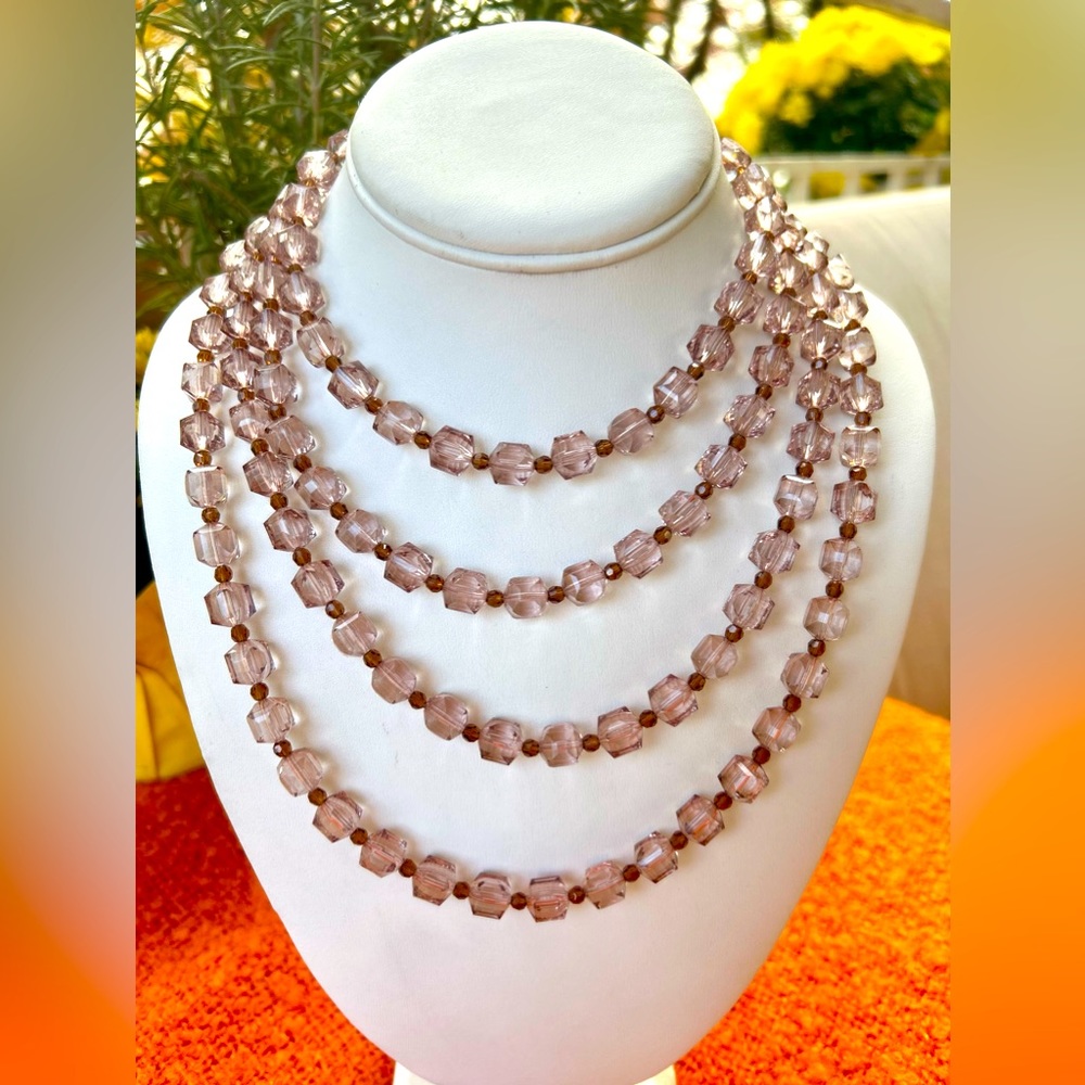 Tarina Tarantino Four Row Lucite Cube Necklace with Swarovski Crystal in Coffee